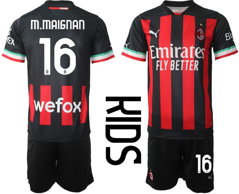 Youth 2022-2023 Club Ac Milan home black 16 Soccer Jersey